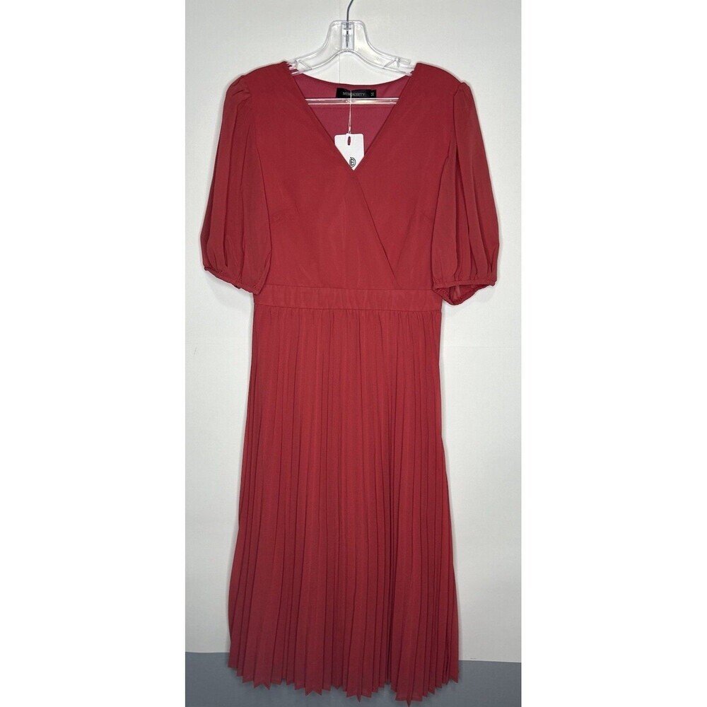 Merokeety Salmon Short Puff Sleeve Pleated Bottom Dress Size Medium NWT